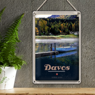 Blechschild Reise 20x30cm Davos Schweiz See Wanderung Urlaub