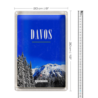 Blechschild Reise 20x30cm Davos Winterzeit Skiurlaub Wintertour