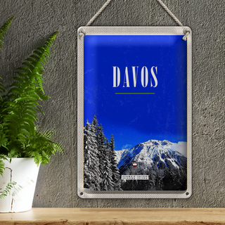 Blechschild Reise 20x30cm Davos Winterzeit Skiurlaub Wintertour