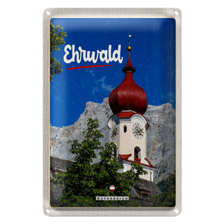 Blechschild Reise 20x30cm Whrwald Österreich Kirche roter Dach