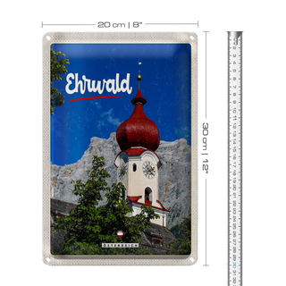 Blechschild Reise 20x30cm Whrwald Österreich Kirche roter Dach