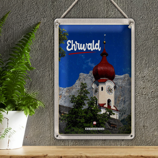 Blechschild Reise 20x30cm Whrwald Österreich Kirche roter Dach