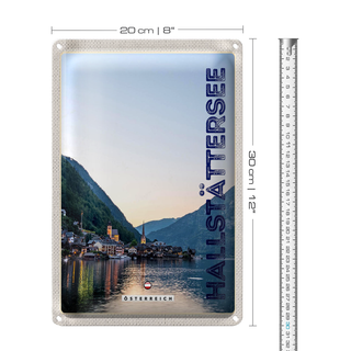 Blechschild Reise 20x30cm Blick auf Hallstättersee Österreich