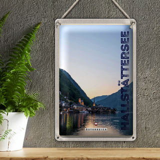 Blechschild Reise 20x30cm Blick auf Hallstättersee Österreich