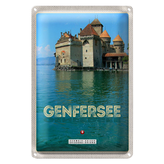 Blechschild Reise 20x30cm Genfersee Sommer Urlaub schwimmen