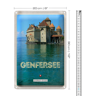 Blechschild Reise 20x30cm Genfersee Sommer Urlaub schwimmen