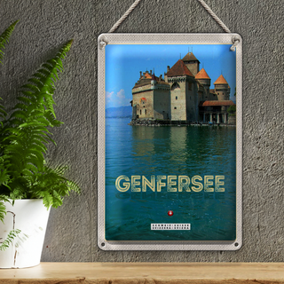 Blechschild Reise 20x30cm Genfersee Sommer Urlaub schwimmen