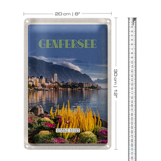 Blechschild Reise 20x30cm Genfersee Urlaub Naturliebe Riesenrad