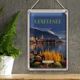 Blechschild Reise 20x30cm Genfersee Urlaub Naturliebe Riesenrad