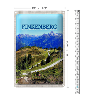 Blechschild Reise 20x30cm Finkenberg Aussicht auf Wälder Gebirge