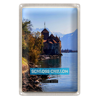 Blechschild Reise 20x30cm Genfersee Schweiz Schloss Chillon