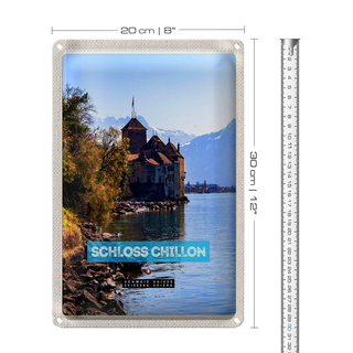 Blechschild Reise 20x30cm Genfersee Schweiz Schloss Chillon
