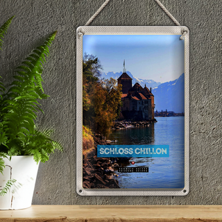 Blechschild Reise 20x30cm Genfersee Schweiz Schloss Chillon