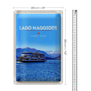 Blechschild Reise 20x30cm Lago Maggiore Schiff See Berge Natur