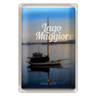 Blechschild Reise 20x30cm Lago Maggiore Boote auf See Urlaub