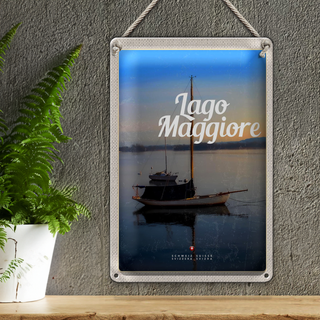 Blechschild Reise 20x30cm Lago Maggiore Boote auf See Urlaub