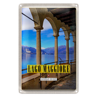 Blechschild Reise 20x30cm Lago Maggiore Aussicht auf See Urlaub