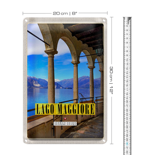 Blechschild Reise 20x30cm Lago Maggiore Aussicht auf See Urlaub