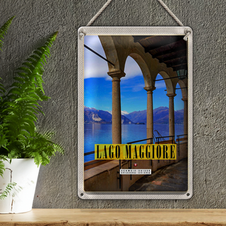 Blechschild Reise 20x30cm Lago Maggiore Aussicht auf See Urlaub
