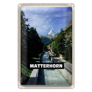 Blechschild Reise 20x30cm Matterhorn Schweiz Fluss Berg Stadt