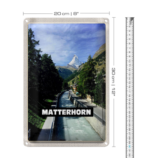 Blechschild Reise 20x30cm Matterhorn Schweiz Fluss Berg Stadt