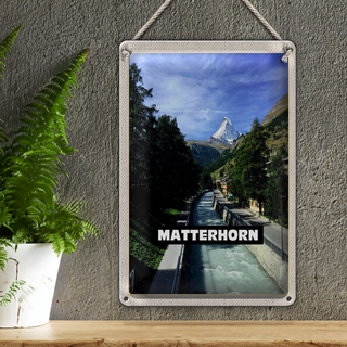 Blechschild Reise 20x30cm Matterhorn Schweiz Fluss Berg Stadt