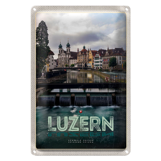 Blechschild Reise 20x30cm Luzern Schweiz Fluss Altstadt Urlaub