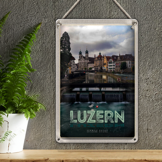 Blechschild Reise 20x30cm Luzern Schweiz Fluss Altstadt Urlaub