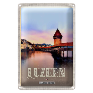 Blechschild Reise 20x30cm Luzern Schweiz Champal Bridge Natur
