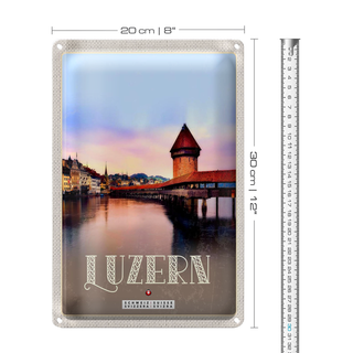 Blechschild Reise 20x30cm Luzern Schweiz Champal Bridge Natur