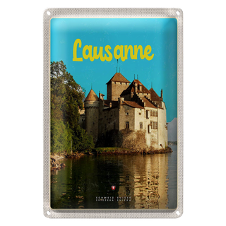 Blechschild Reise 20x30cm Lausanne Schloss See Schweiz Reiseziel