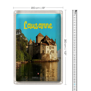 Blechschild Reise 20x30cm Lausanne Schloss See Schweiz Reiseziel