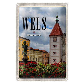 Blechschild Reise 20x30cm Wels Österreich Kirche Mittelalter