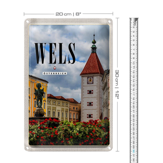 Blechschild Reise 20x30cm Wels Österreich Kirche Mittelalter
