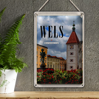 Blechschild Reise 20x30cm Wels Österreich Kirche Mittelalter