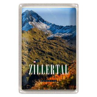 Blechschild Reise 20x30cm Zillertal Gebirge Natur Wälder Urlaub