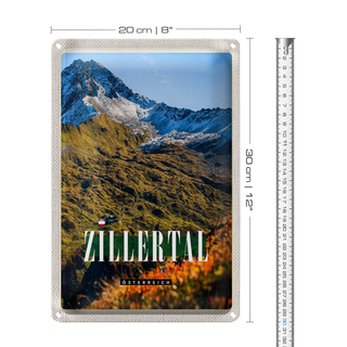Blechschild Reise 20x30cm Zillertal Gebirge Natur Wälder Urlaub
