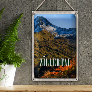 Blechschild Reise 20x30cm Zillertal Gebirge Natur Wälder Urlaub