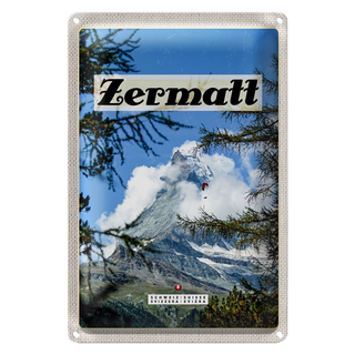 Blechschild Reise 20x30cm Zermatt Schweiz Tannenbaum Winterzeit