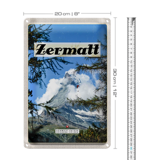 Blechschild Reise 20x30cm Zermatt Schweiz Tannenbaum Winterzeit