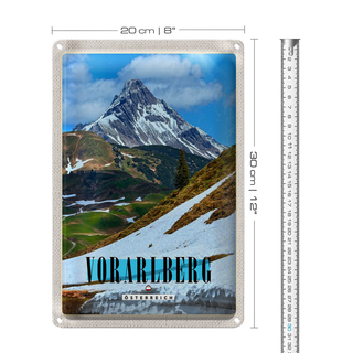 Blechschild Reise 20x30cm Vorarlberg Schnee Winterzeit Gebirge