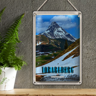 Blechschild Reise 20x30cm Vorarlberg Schnee Winterzeit Gebirge