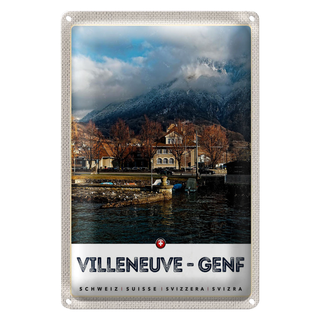 Blechschild Reise 20x30cm Villeneuve-Genf Schweiz Wälder wandern