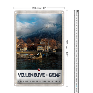 Blechschild Reise 20x30cm Villeneuve-Genf Schweiz Wälder wandern