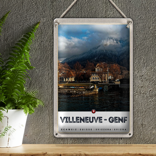 Blechschild Reise 20x30cm Villeneuve-Genf Schweiz Wälder wandern