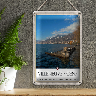 Blechschild Reise 20x30cm Villeneuve-Genf Schweiz Wanderung