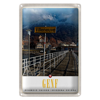 Blechschild Reise 20x30cm Villeneuve-Genf Schweiz wandern
