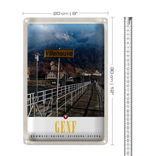 Blechschild Reise 20x30cm Villeneuve-Genf Schweiz wandern