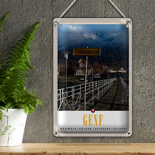 Blechschild Reise 20x30cm Villeneuve-Genf Schweiz wandern