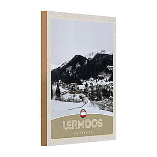 Holzschild Reise 20x30cm Lermoos Österreich Wälder Winterzeit